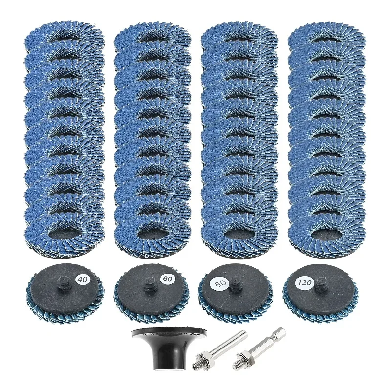 48Pcs 2 Inch Flat Flap Discs Roll Lock Sanding Discs 40 60 80 120Grit Sander Disc 1/4 Inch Holder for Angle Grinder Rust Removal