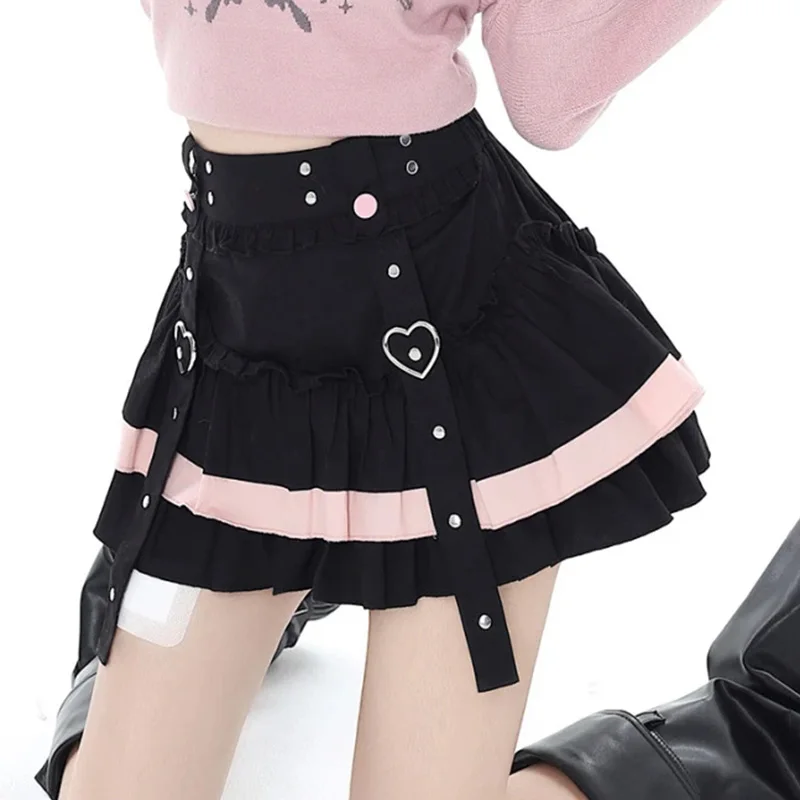 Japan Lolita Mini Skirt Hotsweet Kawaii Bandage Patchwork Cake Skirts Summer All Match Streetwear Chic A Line Exquisite Skirts