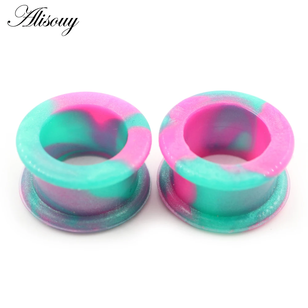 Alisouy 2PCS 8-38mm Mixed Color Silicone Flexible Flared Flesh Ear Plug Tunnel Expandar Stretcher Gauge Earring Piercing Jewelry