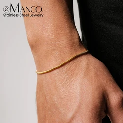 eManco High Quality Stainless Steel Gold Plated Fashion Snake Bone Chain Bracelet with Simple Style for Men's Party Wear