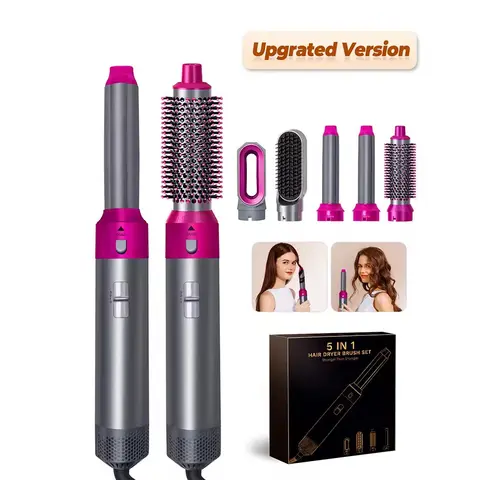 Hair Dryer 5-In-1 Electric Hair Comb Negative Ion Straight Curler Brush Blow Dryer Air Comb Removable Brush Kit Tool