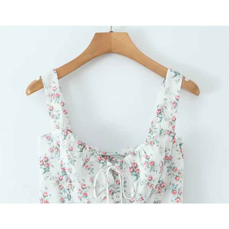 Jastie-vestido Sexy con tirantes finos y estampado de flores para mujer, vestidos cortos con cordones cruzados en la espalda, corte en A, para vacaciones, verano 2025