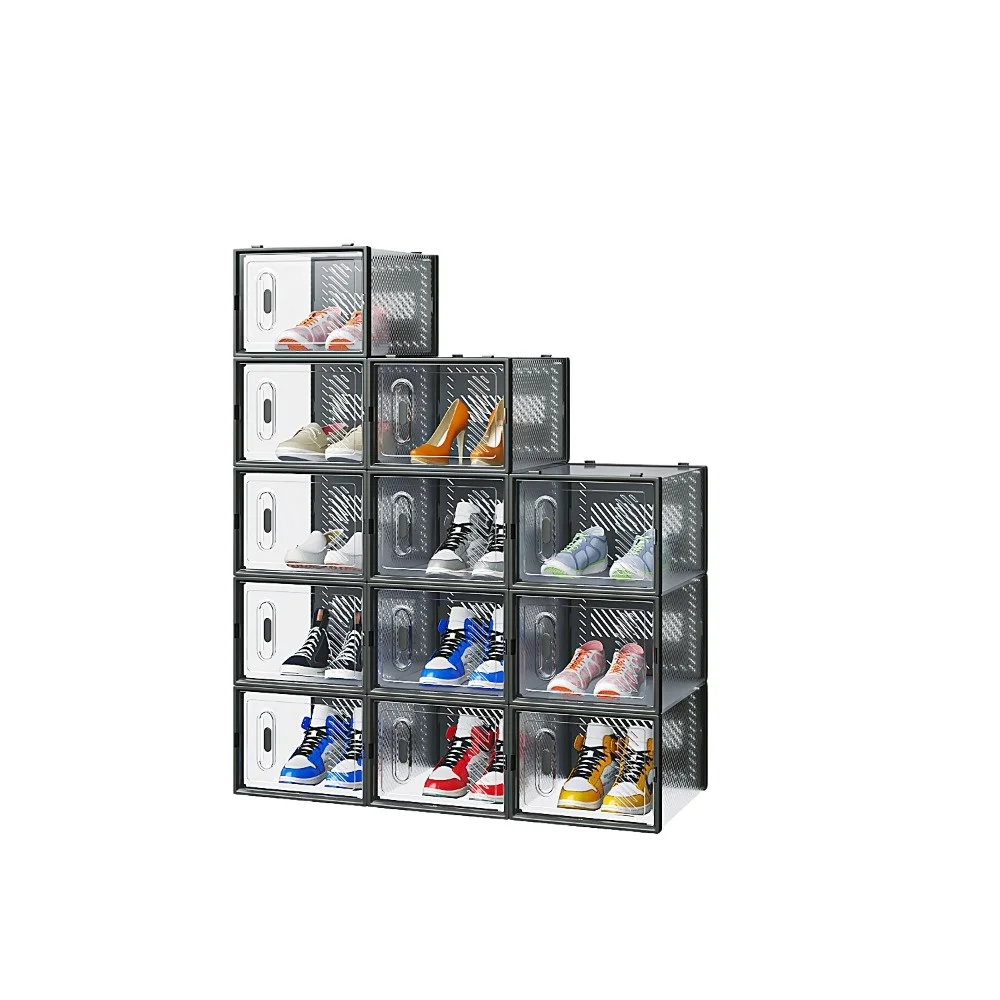 

Black, Big Size Shoe Rack, 12PCS, 36*28*21cm, Shoe Box, Plastic Mesh, Freely Combinable