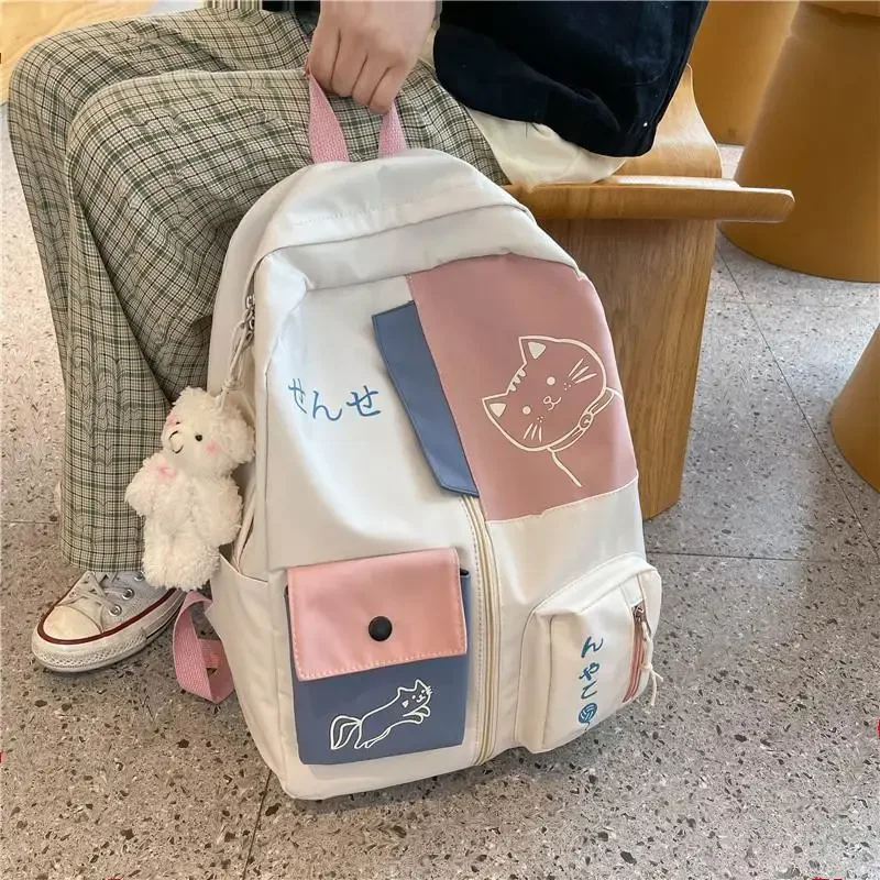 Schoolbag Hundreds of Simple Junior High School Students Schoolbag Large Capacity Primary Students Schoolbag Cute Cat Pattern
