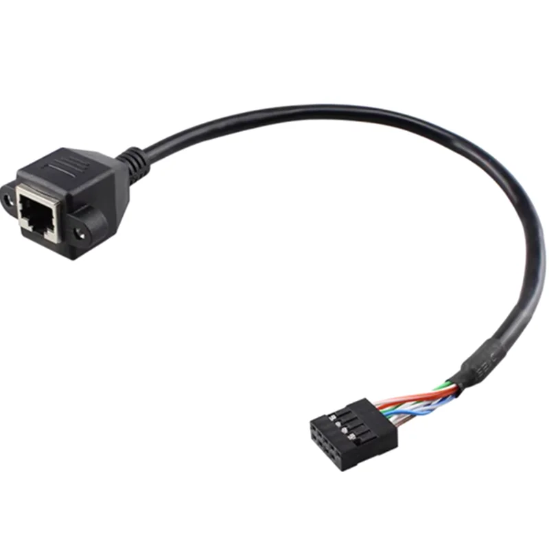 USB 2.0 DuPont 2.54 9-pin أنثى إلى RJ45 أنثى إيثرنت LAN شبكة تمديد كابل مع تصاعد ثقوب المسمار لمضيف الكمبيوتر 0.3M