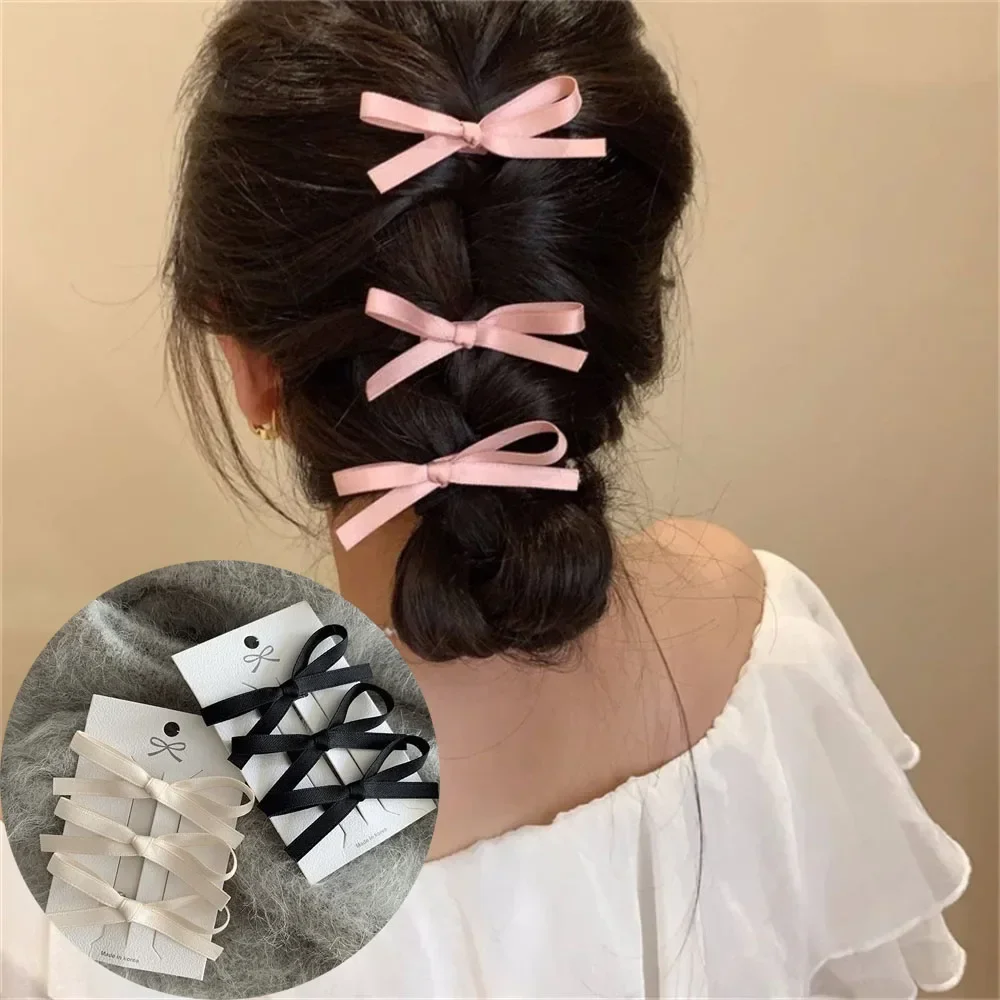 femenino, 3 uds. De pinzas para el pelo con lazo, cinta de Ballet dulce, horquilla con flequillo, Mini pinzas de agarre para chica coreana, accesorios para el cabello