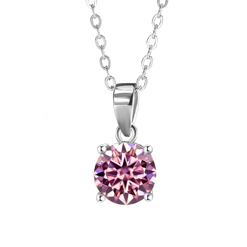 High-quality fashion classic 925 silver sapphire round diamond pendant necklace - 1 carat four-prong setting