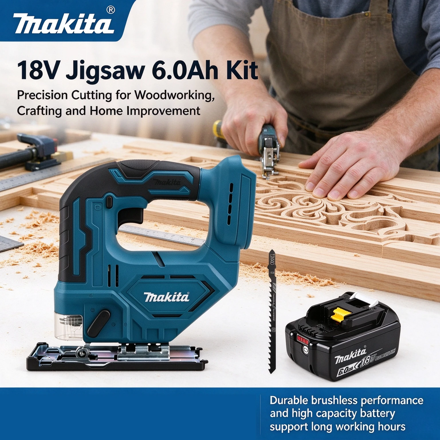 NEW Makita DJV182Z 18V Handheld Cordless Jigsaw Brushless 350W No Battery Portable Cutting Saw for Carpentry DIY Wood Craft Work