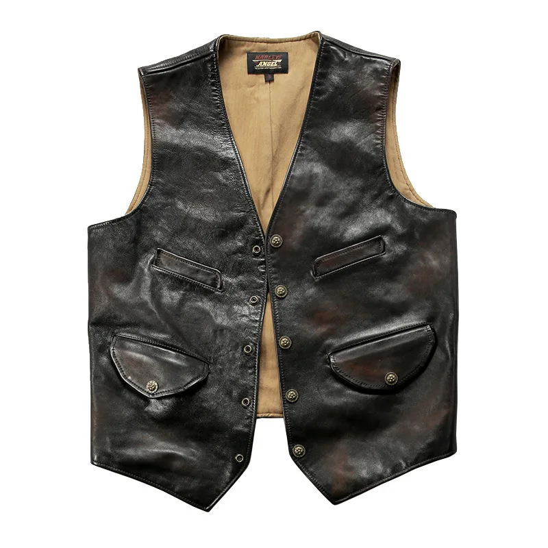 Genuine Leather Vest for Men Women American Western Style Biker Jacket Cowhide Vest