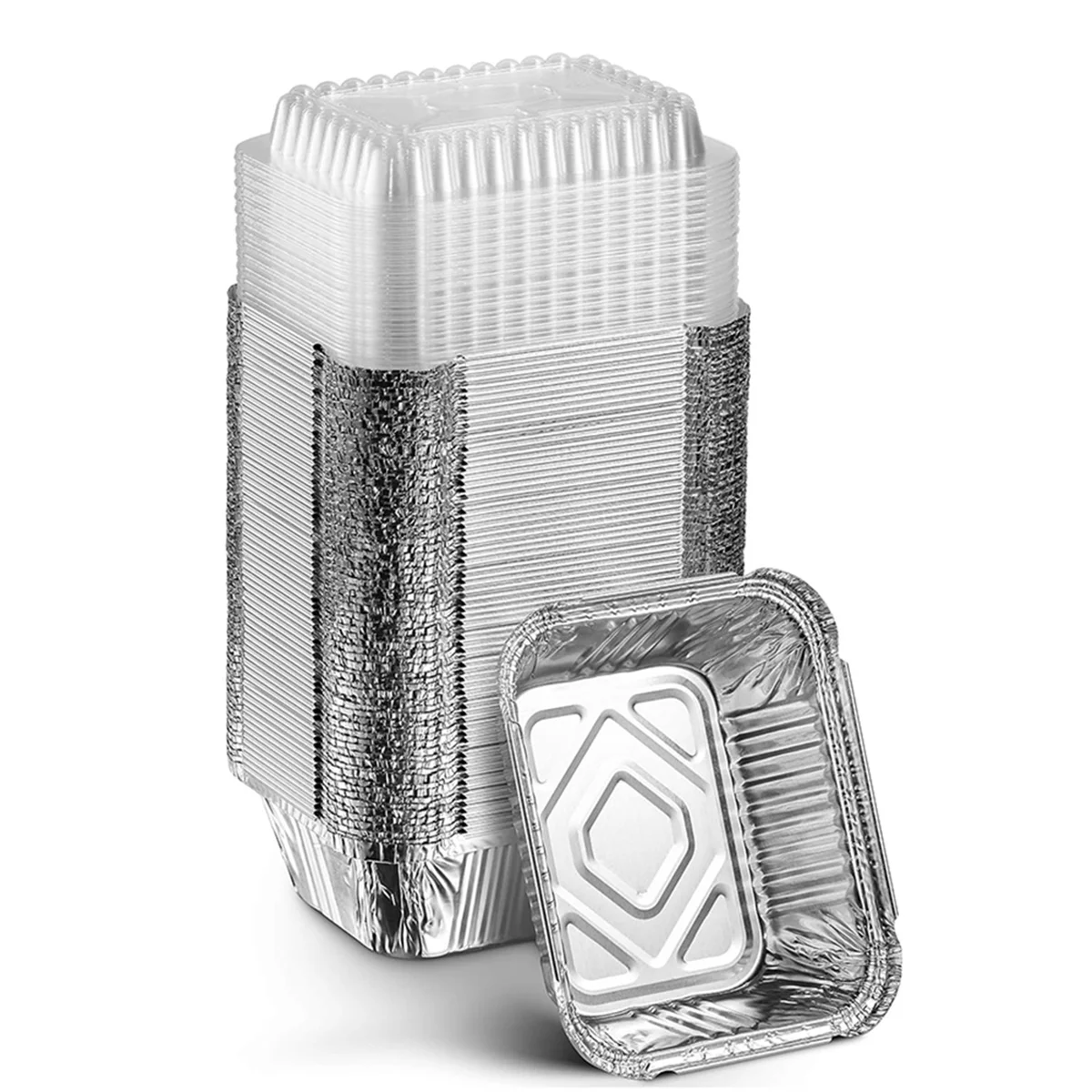 Panela descartável para viagem ABZL com tampa transparente, bandeja retangular de folha de alumínio, firmemente selada, capacidade de 410 ml