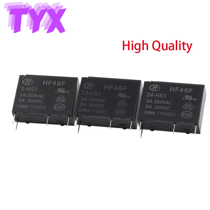 5Pcs Power Relays HF46F-005-HS1 HF46F--012 024-HS1 HF46F-G/12-HS1 HF46F-G/5-HS1 HF46F-G/24-HS15V 12V 24V 5A 4Pin Small Relay