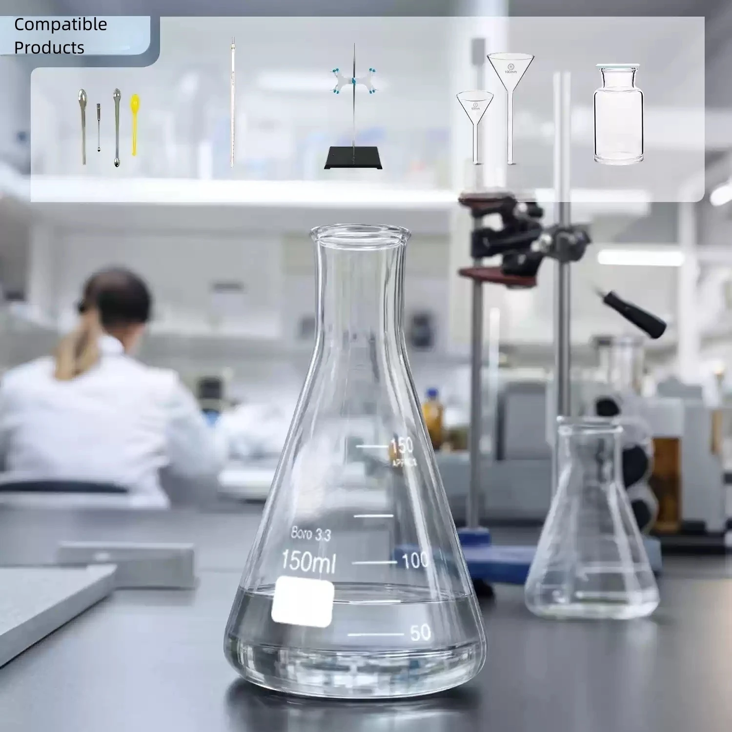 1Pcs/Lot 50ml to 2000ml Glass Erlenmeyer Flask, Triangle/Conical Flask Bottle with Trumpet Mouth for Lab Experiments