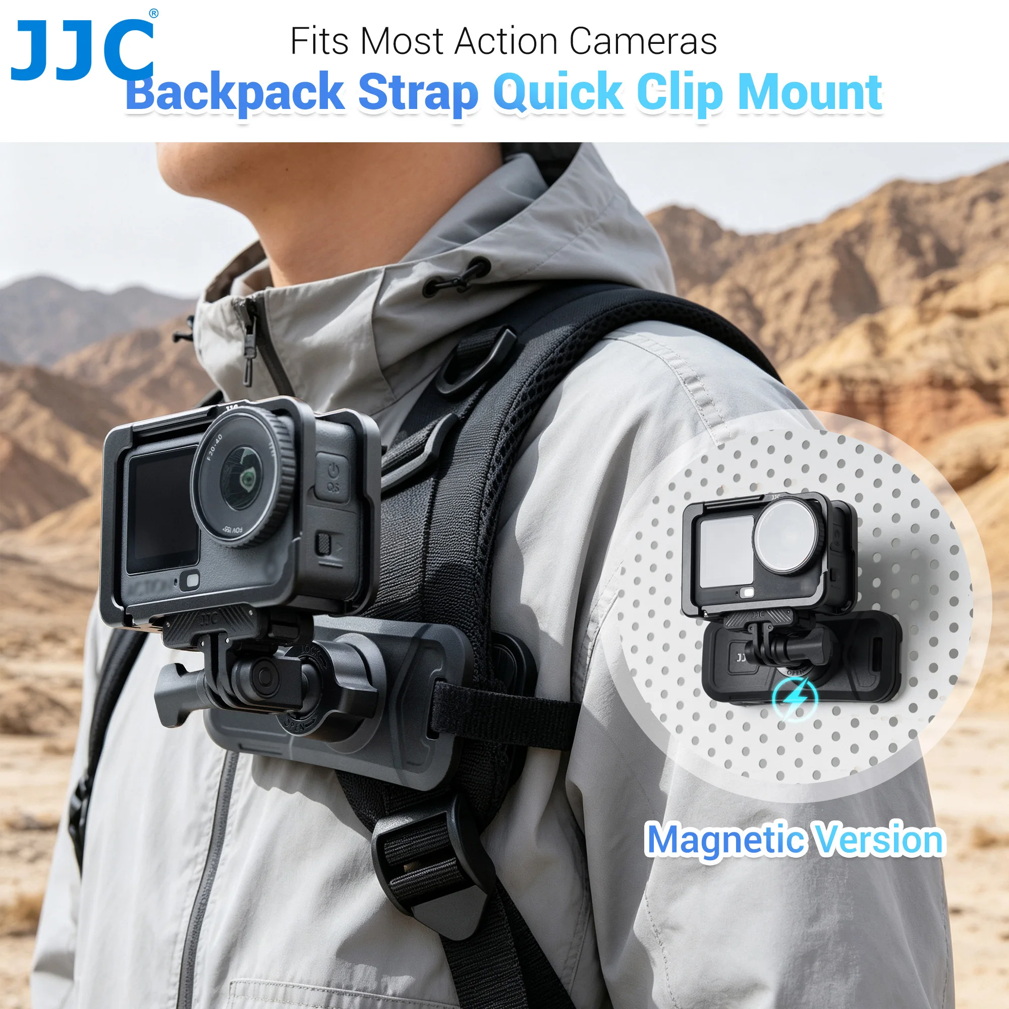    JJC Rucksack-Clip Schultertaschenhalter Brustfixierungshalterung für Insta360 X5 X4 X3 Ace Pro 2 GoPro DJI Action-Kamera Zubehör