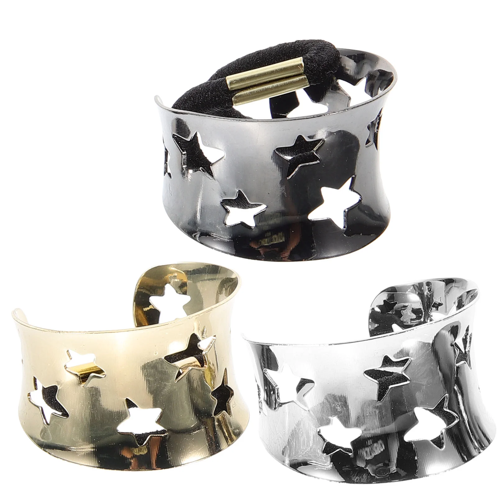 

3 Pcs Star Shape Ponytail Buckle Ties Gold Silver Black Elastic Hair Rope Women Decorative Ponytail Holder Special