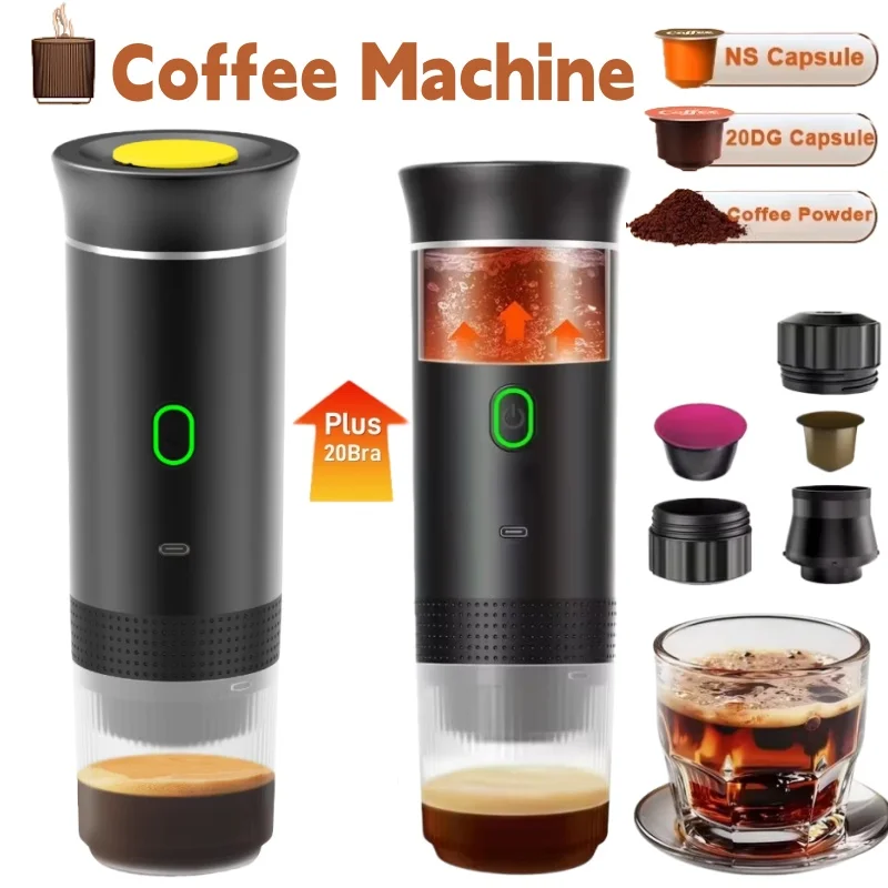 3-in-1 tragbare Espressomaschine, kabellose elektrische Kaffeemaschine für Auto und Zuhause, Camping, Kaffeemaschine, Kapselpulver-Kaffeemaschine