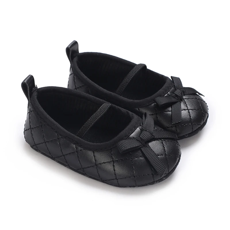 

Baby Girls Mary Jane Shoes Bowknot Quilted PU Princess Flats Casual Walking Shoes for Newborn Infant Toddler