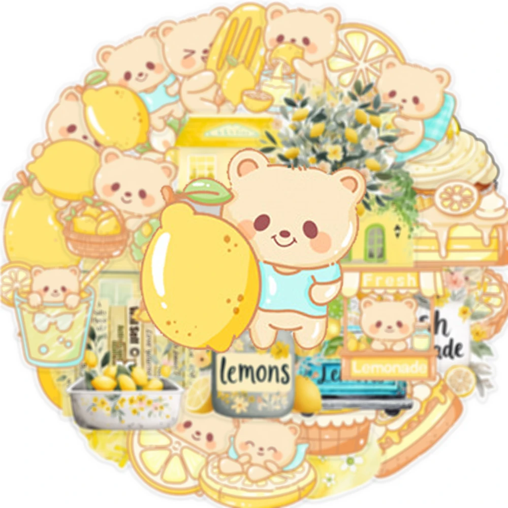 

10/30/50pcs Cute Lemon Little Bear Creative Aesthetic Stickers Cartoon Graffiti Decal Waterproof DIY Phone Luggage Sticker Decor