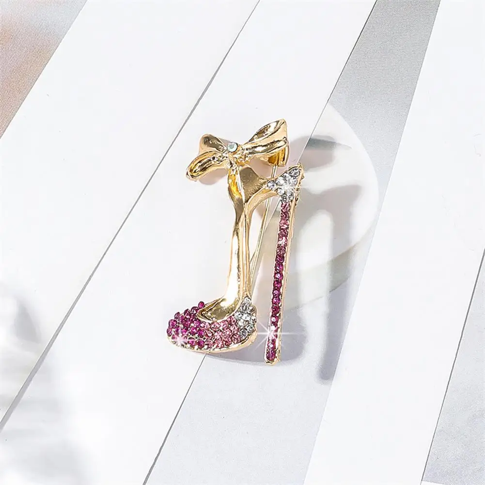 Wear-resistant Brooch High Heels Bow Brooch Pin with Sparkling Rhinestones Women’s Lapel Badge for Suits Coats Bags