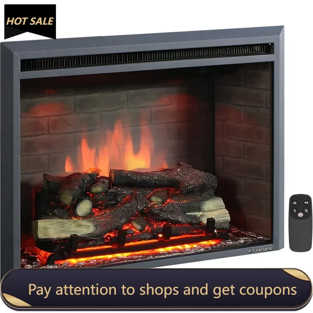 Western Electric Fireplace Insert with Fire Crackling Sound, 750/1500W, Black, 33 1/16 Inches Wide, 25 9/16 Inches High