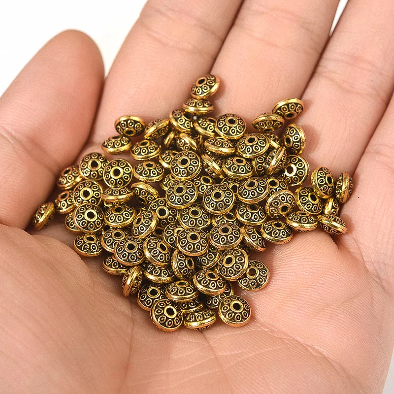 100pcs Mixed Antique Metal Silver Gold Bronze Plated Spacer Beads Flying Saucer UFO 6mm DIY Beads for Jewelry Making 6mm