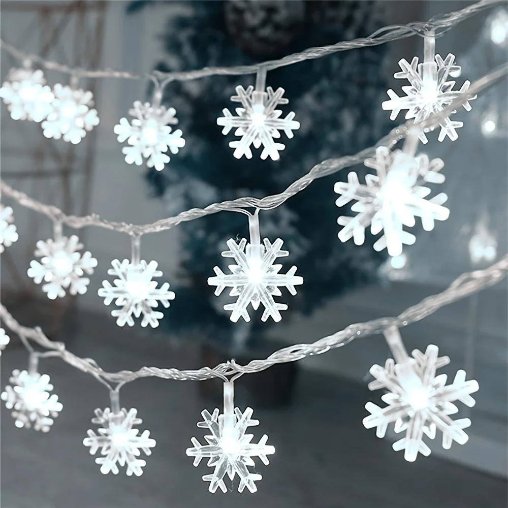 LED Christmas Snowflake String Lights - Battery Operated(No Batteries) 3 Colors(Warm/White/Color) for Home Party