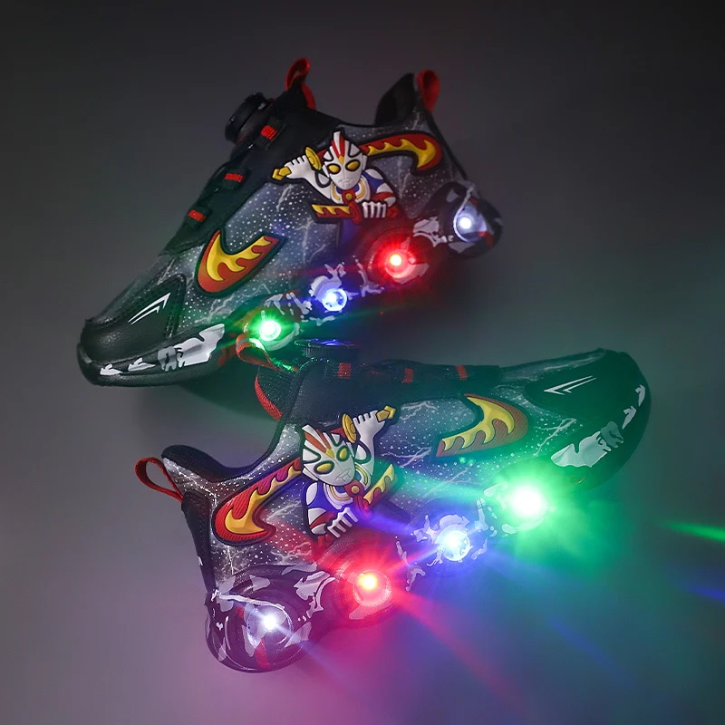 Chaussures de sport décontractées à LED pour enfants, baskets animalières pour garçons et filles, chaussures de marche lumineuses, style dessin animé brillant, 2 à 12 ans