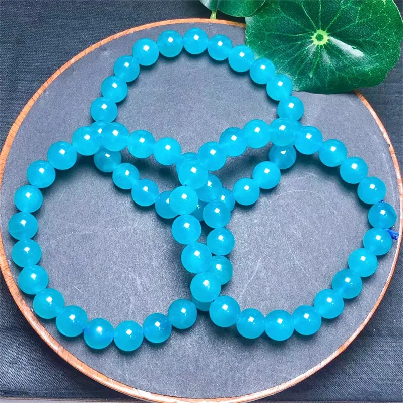 8CM Natural Amazonite Bracelet Women Men Handmade Stretch Rope Bracelet Luxury Jewelry Energy Healing Gift