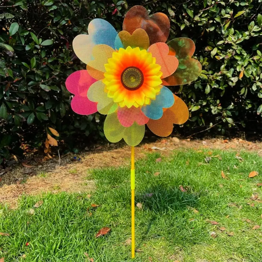 Multistyles Bunte Sonnenblumen-Windmühle, doppellagige Folie, Farbwechsel, Biene, Windmühle, PVC