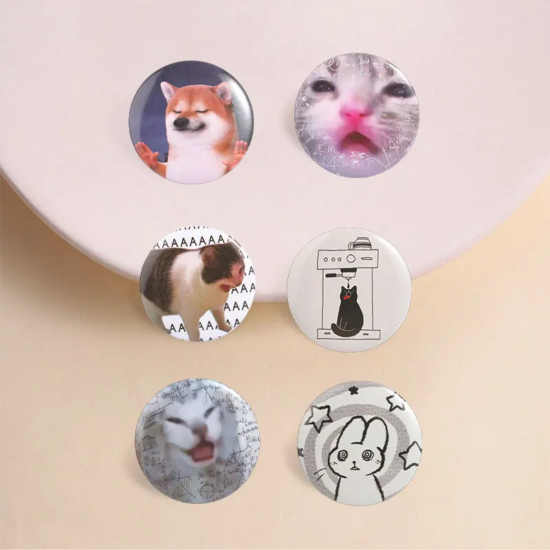 Funny Animal Meme Button Pin Sarcastic Cat Rabbit Dog Tin Badge for Students Office Workers Backpack Jacket Daily Wear Style