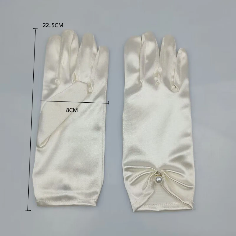 New Elegant Pearl  Driving White Mittens Bridal Wedding Banquet Accessories Women\'s Short Satin Elastic Etiquette Dress Gloves