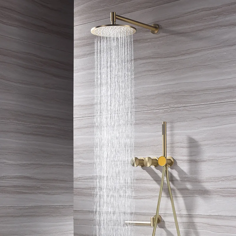 

Light luxury brushed gold all copper shower head set for hotel, multifunctional concealed wall mounted shower head set GN001KX