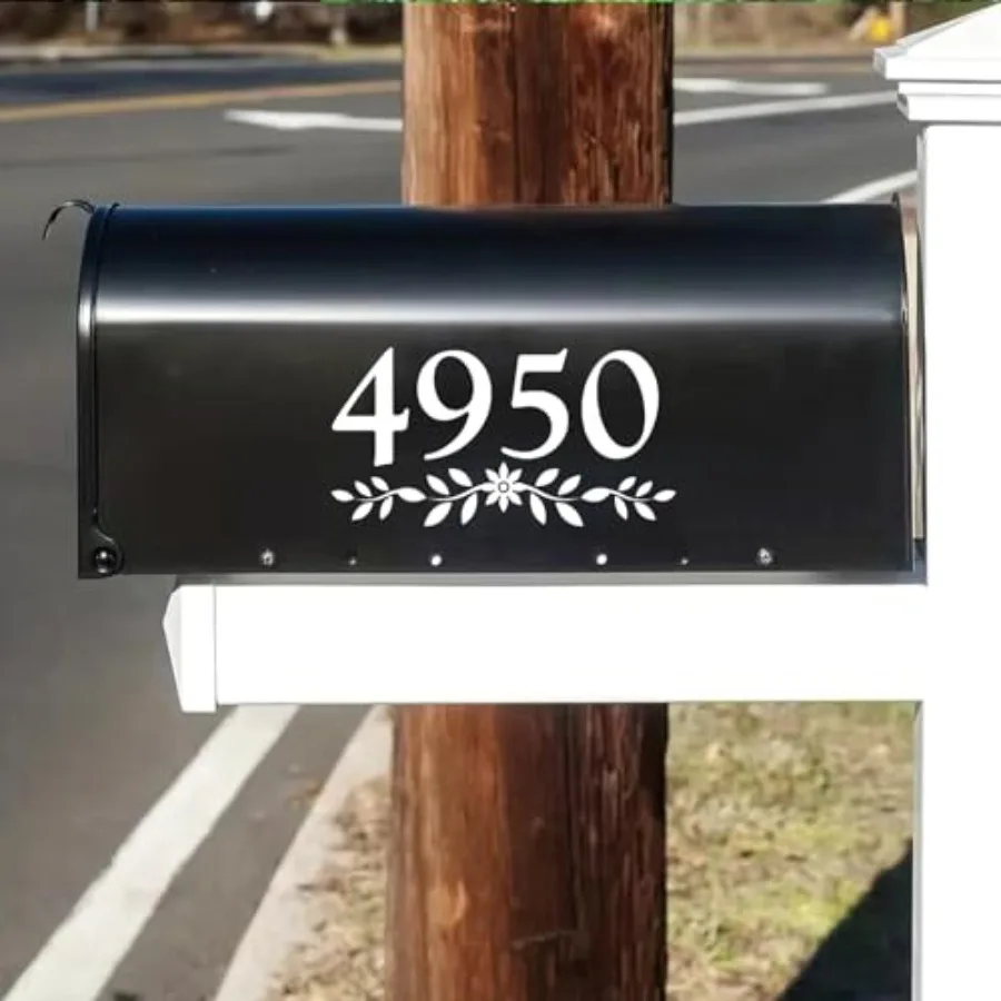 

Mailbox Numbers Sticker for Outside, Rustic Style Flowers"House Number Address Sign, Front Door Decal Vyl Decal Numbers set, Wh