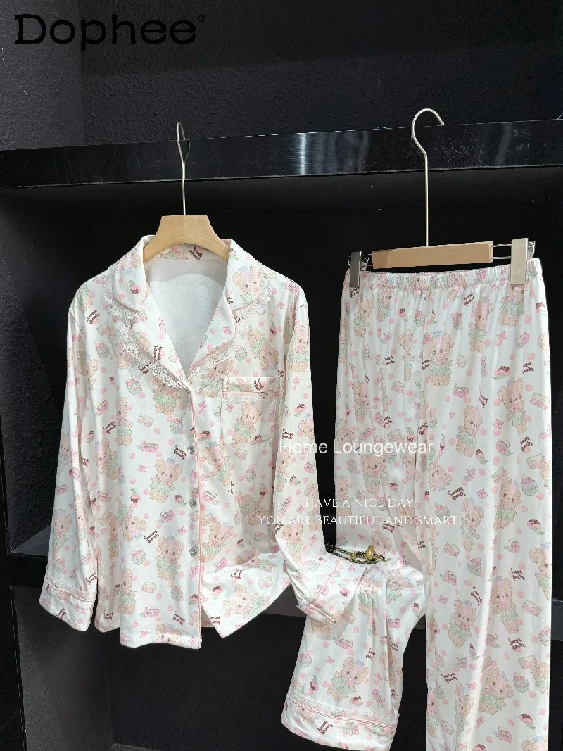 

Новинка 2023 года, милые пижамы с длинными рукавами в японском стиле Ins для женщин, осенне-зимняя милая теплая носимая домашняя одежда