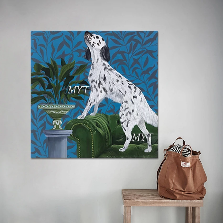 

Интерьер дивана фон стены ручной рисунок украшения картины, абстрактное искусство собака текстурированная картина, безрамное, холст картины