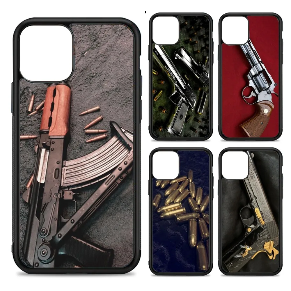 

AK47 Handgun Gun BUllets Phone Case Silicone PC+TPU For For IPhone 11 12 13 14 15 16 Plus Pro Max Cover