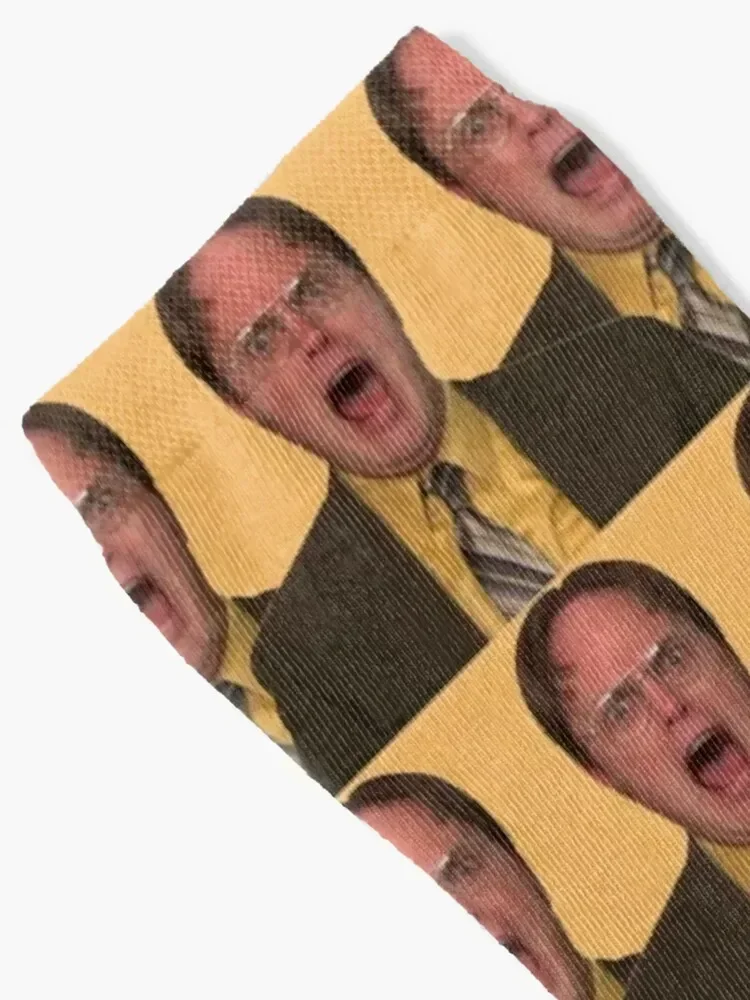 Dwight Schrute The Office Repeat Pattern in Mustard Yellow Shirt Yelling Socks Soccer Socks Women's Men's