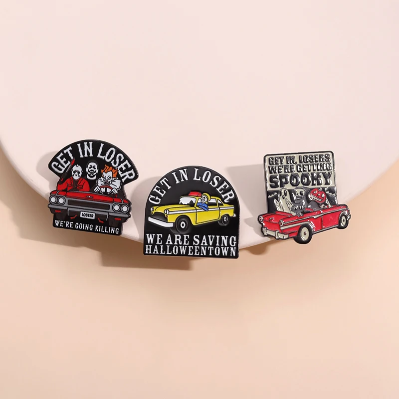 3PCS/SET Halloween Enamel Pins Custom GET IN, LOSERS WE'RE GETTING SPOOKY Brooches Lapel Badges Gothic Jewelry Gift Wholesale