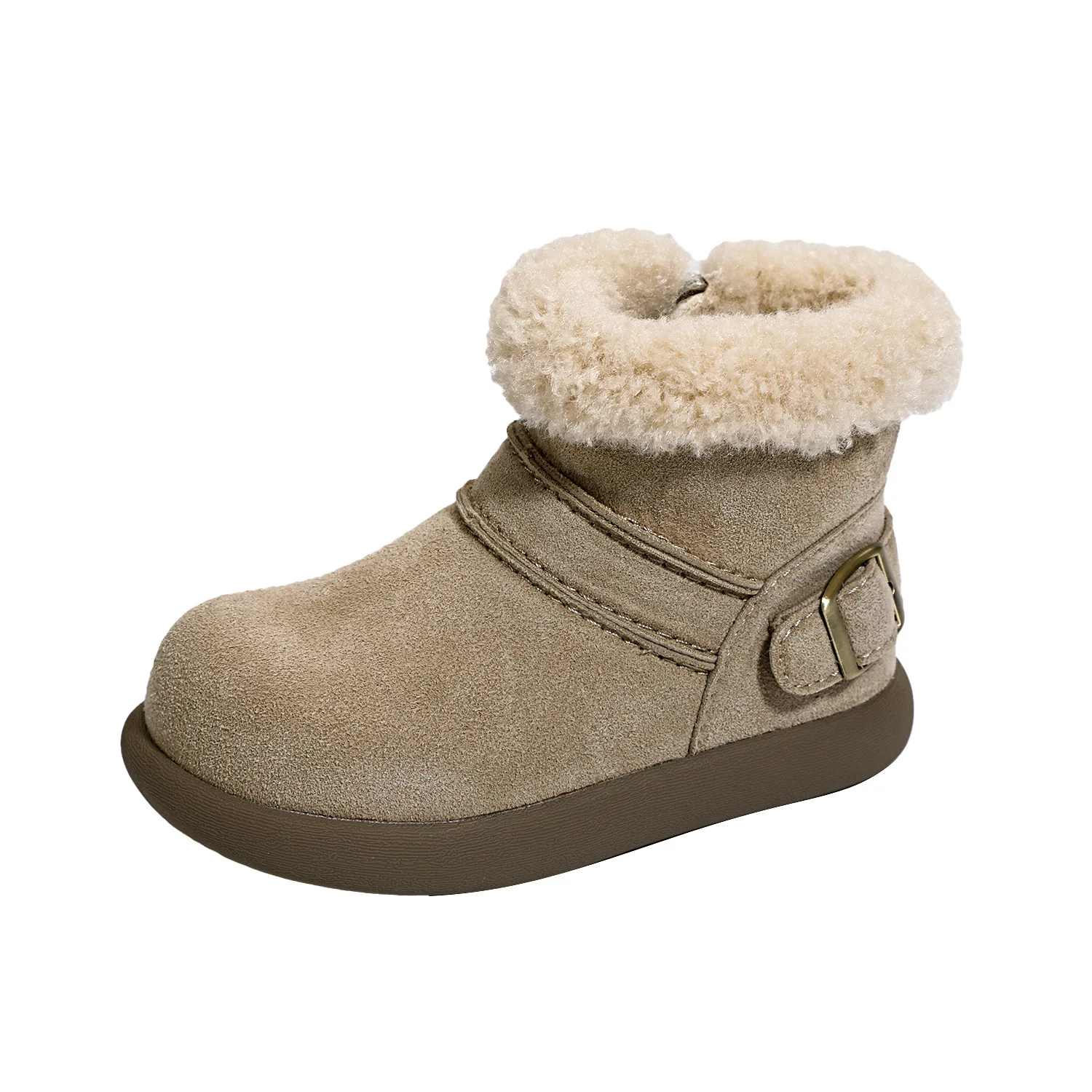 

Children's Boys Girls Ankle Boots Winter Kids Toddler Fashion Belt Buckle Plus Velvet Lambswool Warm Leather Cotton Boots