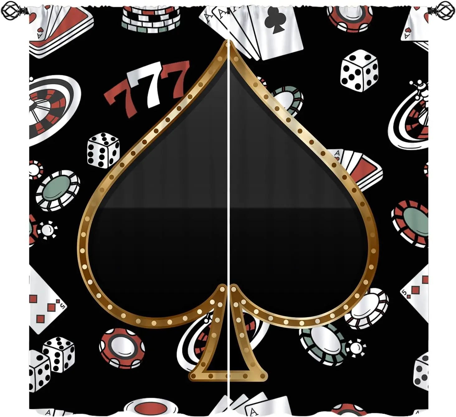 Poker Curtains, Modern Card Game Big Spades Chip Window Treatments, Rod Pocket Thermal Insulated Drapes 2 Panel Sets for Bedroom