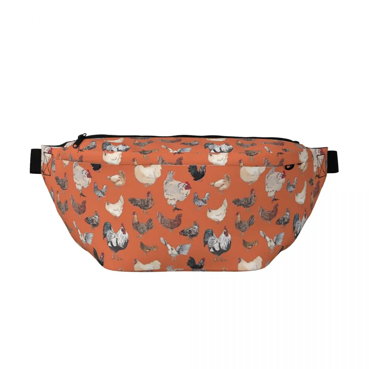 sac-banane-bandouliere-ajustable-unisexe-motif-'chicken-happy'-orange-fonce-pour-voyage-course-a-pied-rangement-argent-et-telephone-sac-de-poitrine