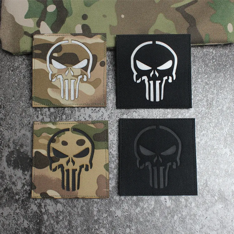 New Punisher Embroidery hook and loop Patch Reflective Backpack Tactical Morale Badge Applique For Jacket Jeans bag Hat patches