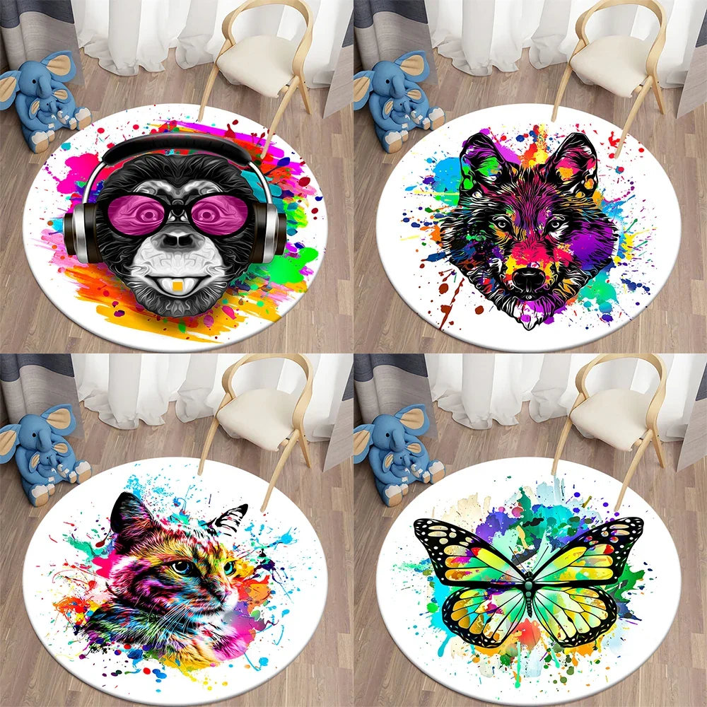 Colorful animal  printing pattern circular carpet family living room children's bedroom floor decoration