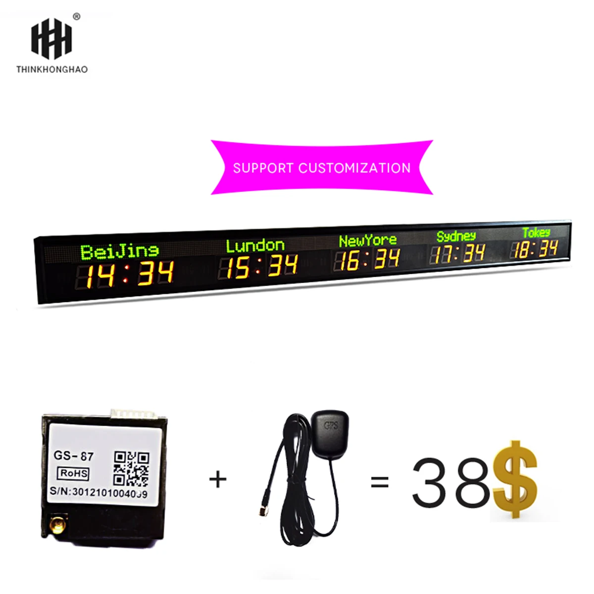 5 CITIES TIME CLOCK WALL MOUNTING REMOTE OPERATE HIGHT BRIGHTNESS LED DIGITAL CLOCK ZONE TIME CLOCK FREE MOUNTING HOOK BIG CLOCK