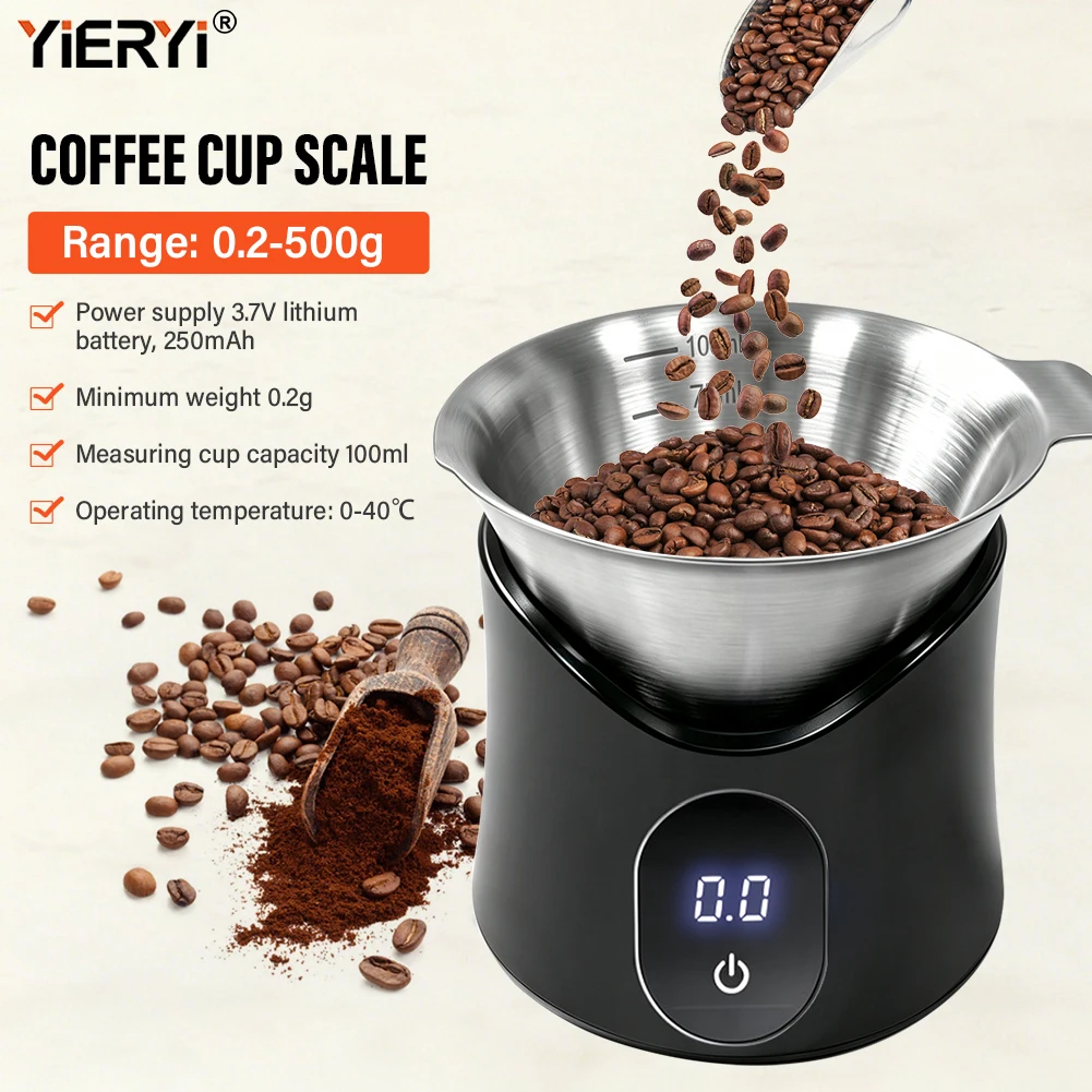New Digital Coffee Scale 0.2‑500G With 100Ml 304 Stainless Steel Receiving Cup 0.1g High Accuracy Coffee Bean Kitchen Food Scale
