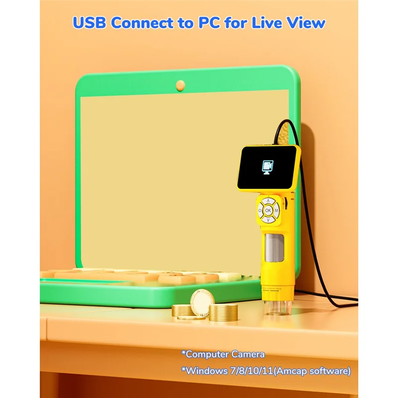 ABKY-Kids Digital Microscope 2.8 Inch Screen USB Portable Science Education Observation Gifts A