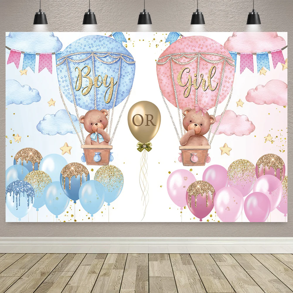 Boy Or Girl Backdrop Gender Reveal Newborn Photography Backdrop Baby Shower Party Decorations Bear Balloon Photo Background