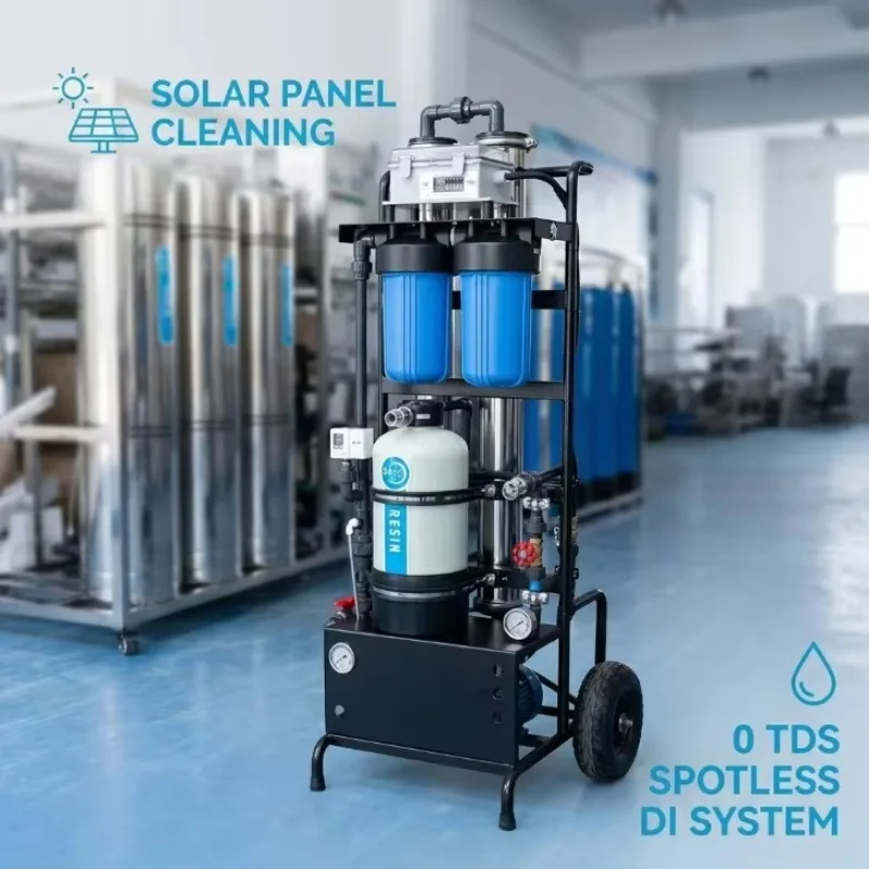 Portable RO DI Mobile Trolley Hand Cart Spotless Car Wash Window Glass Solar Panel Cleaning Resin Pure Water Filtration System