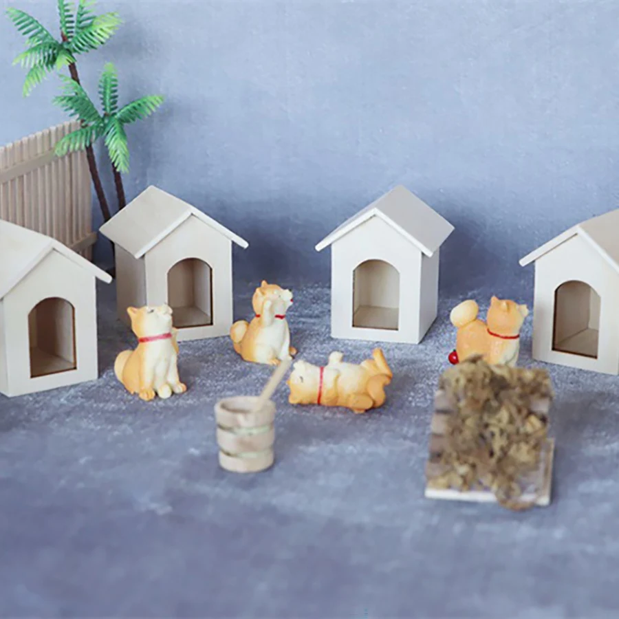 1:12 Mini Wood Simulation Doghouse Model Dollhouse Garden Decoration Accessories