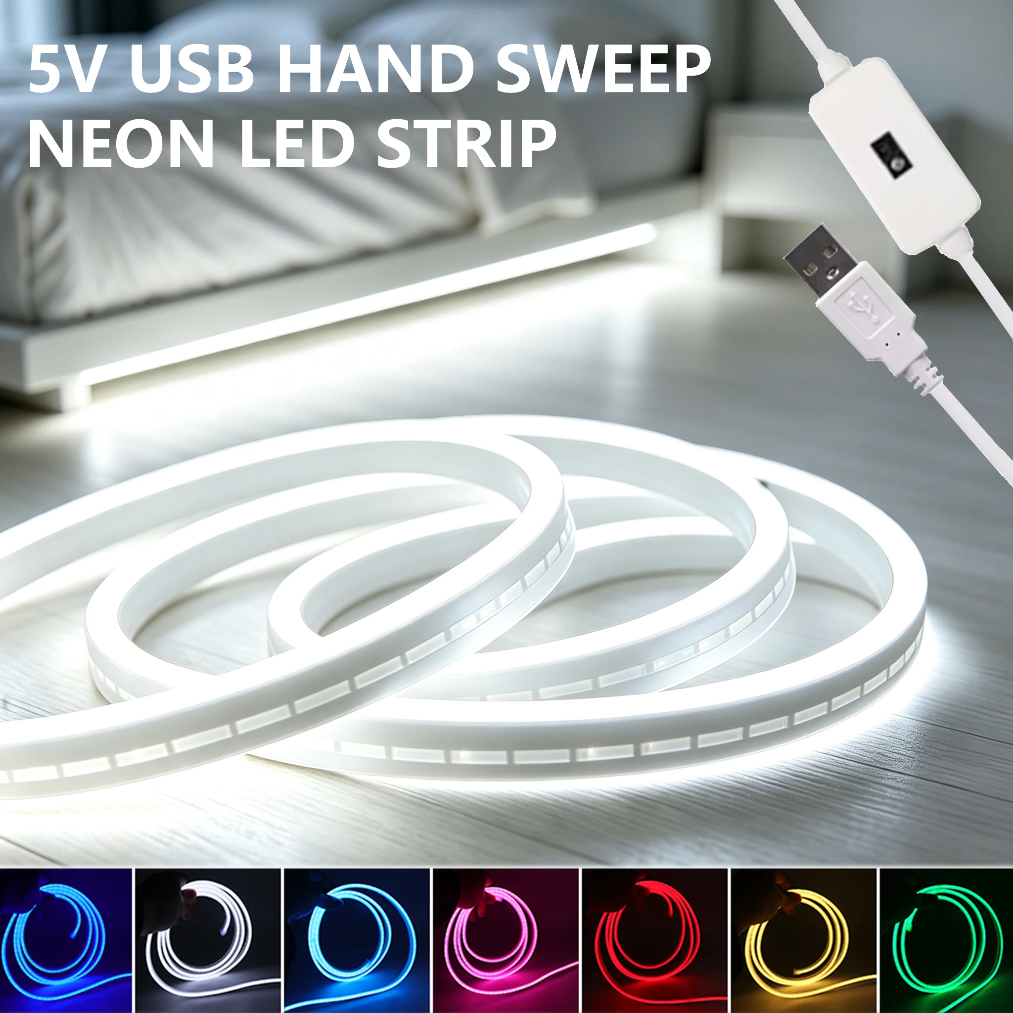 0.5M/1M/2M/3M/5M 5V Neon LED Strip With Hand Sweep Sensor Waterproof 2835 120LEDs/m Flexible Tape USB Neon Light For Room Decor