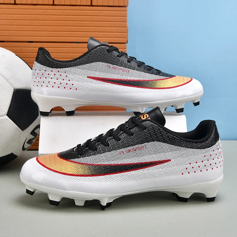 New Men Football Boots Soccer Cleats FG Non-Slip Training Shoes Soccer Shoes Long Spikes Match Ultralight Outdoor Drop Shipping